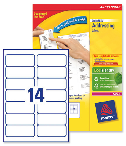 [TIM-L7163] Etiketten Avery Address 14 etik/bl 99,1x38,1mm voor laser wit (100)