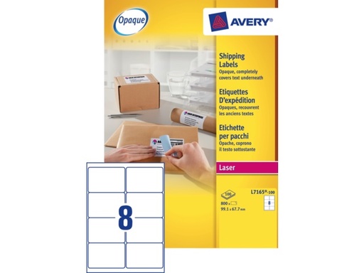 [TIM-L7165] Etiketten Avery Shipping 08 etik/bl 99,1x67,7mm voor laser wit (100)