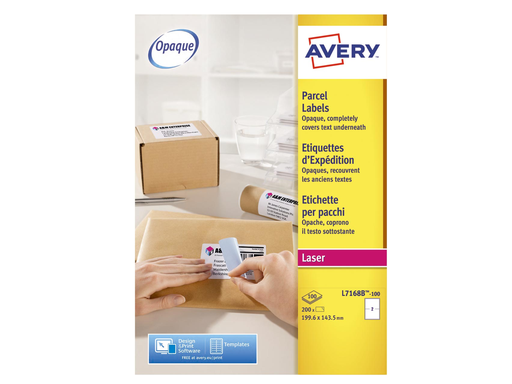 [TIM-L7168B] Etiketten Avery BlockOut QuickPeel 02 etik/bl 199,6x143,5mm voor laser (100)