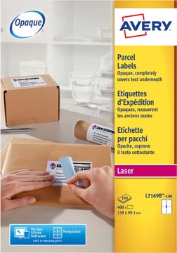 [TIM-L7169B] Etiketten Avery BlockOut QuickPeel 04 etik/bl 139x99,1mm voor laser (100)