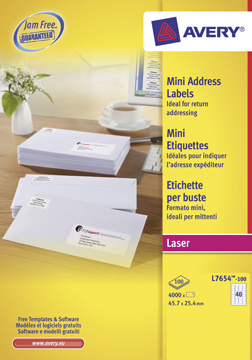 [TIM-L7654] Etiketten Avery Organising 40 etik/bl 45,7x25,4mm wit (100)