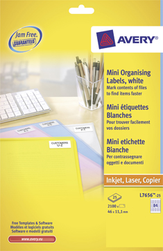 [TIM-L765625] Etiketten Avery Organising 84 etik/bl 46x11,1mm wit (25)