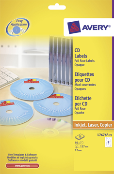 [TIM-L7676] Etiketten Avery Removable CD 02 etik/bl Ø117mm wit (25)
