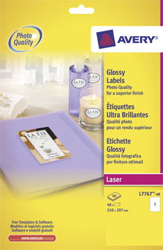 [TIM-L776740] Etiketten Avery Glossy 01 etik/bl 210x297mm voor laser wit (40)