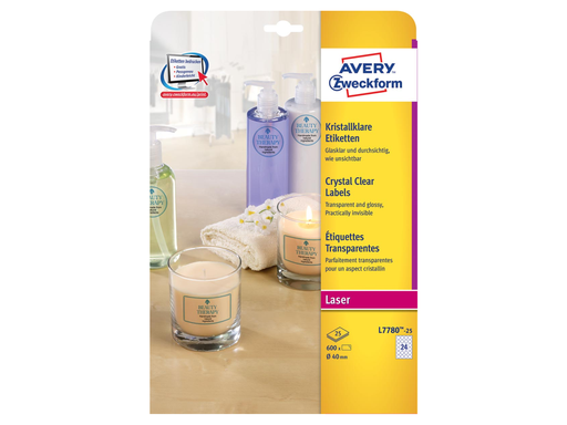 [TIM-L778025] Etiketten Avery Clear 24 etik/bl Ø40mm voor laser transparant (25)