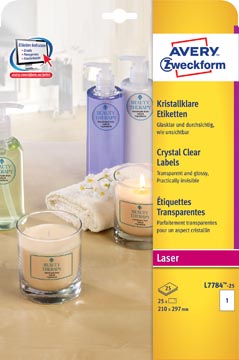 [TIM-L7784] Etiketten Avery Clear 01 etik/bl 210x297mm voor laser transparant (25)
