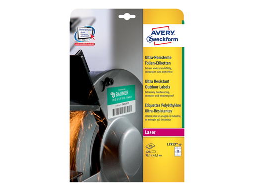 [TIM-L791310] Etiketten Avery Outdoor 12 etik/bl 99,1x42,3mm voor laser wit (10)