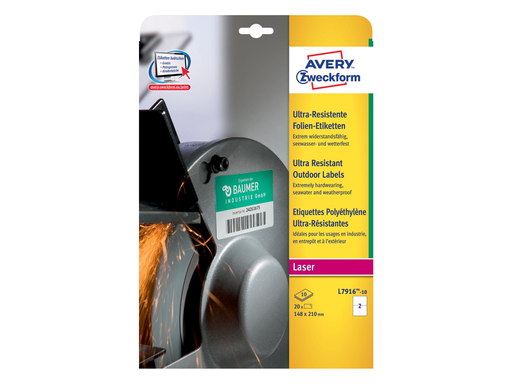 [TIM-L791610] Etiketten Avery Outdoor 02 etik/bl 210x148mm voor laser wit (10)