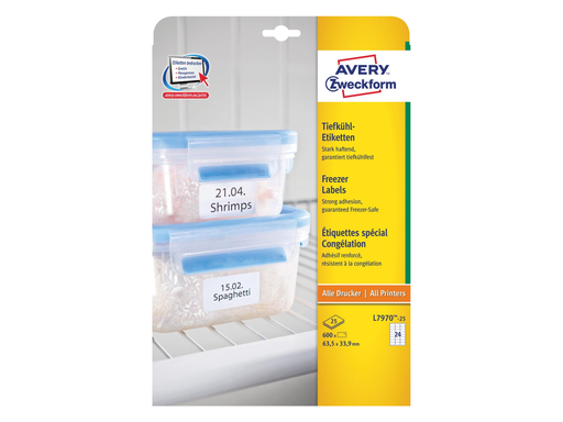 [TIM-L797025] Etiketten Avery Freezer 24 etik/bl 63,5x33,9mm wit (25)