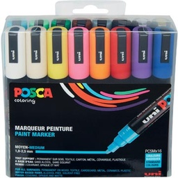 [TIM-PC5M16] Paintmarker Uni-ball Posca ronde punt 1,8-2,5mm assorti (16)