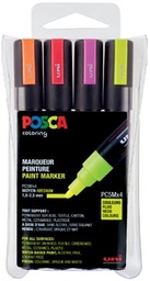 [TIM-PC5M4F] Paintmarker Uni-ball Posca ronde punt 1,8-2,5mm assorti fluo (4)