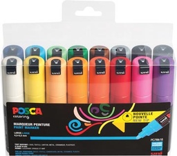 [TIM-PC7M16A] Paintmarker Uni-ball Posca ronde punt 4,5-5,5mm assorti (16)