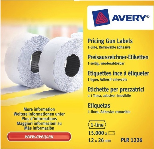 [TIM-PLR1226] Etiketten Avery Prijstang afneembaar 12x26mm 1.500 etik/rol wit (10)