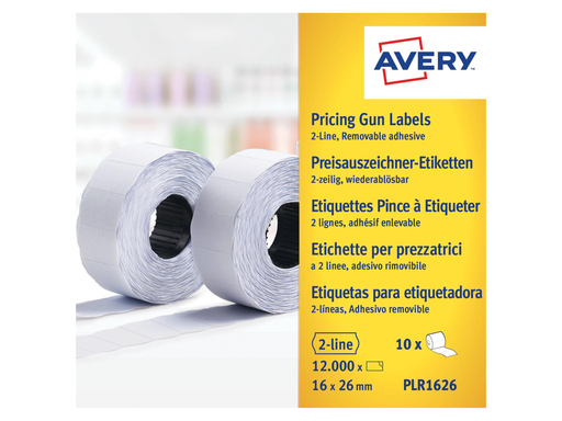 [TIM-PLR1626] Etiketten Avery Prijstang afneembaar 16x26mm 1.200 etik/rol wit (10)