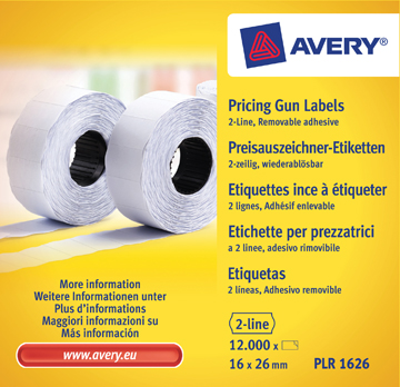 [TIM-PLR1626] Etiketten Avery Prijstang afneembaar 16x26mm 1.200 etik/rol wit (10)
