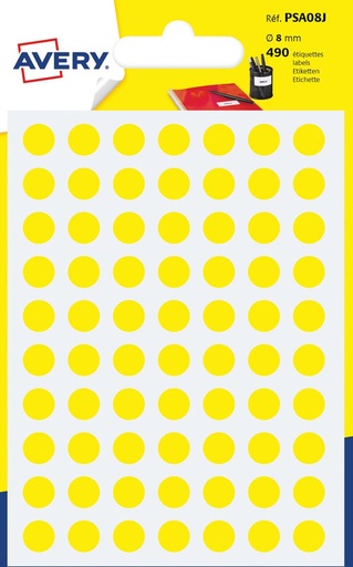 [TIM-PSA08J] Markeringsetiket Avery 70 etik/bl. Ø8mm geel (7)