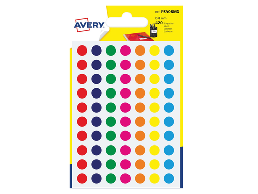 [TIM-PSA08MX] Markeringsetiket Avery 70 etik/bl. Ø8mm assorti (6)