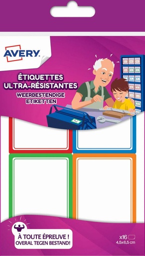 [TIM-RES16] Etiketten Avery Family 45x62mm weerbestendig wit met assorti rand (16)