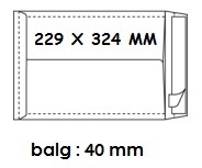 [ENV-B13] Zakomslag met balg 229X324X40 wit + strip (125)