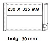 [ENV-B17] Zakomslag met balg 230X335X30 wit + strip (250)